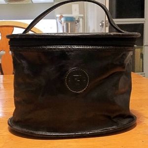 Authentic Fendi Black Coated Canvas And Pequin Stripe Cosmetic Case
